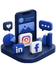 Social media management icon: Instagram, Facebook and LinkedIn